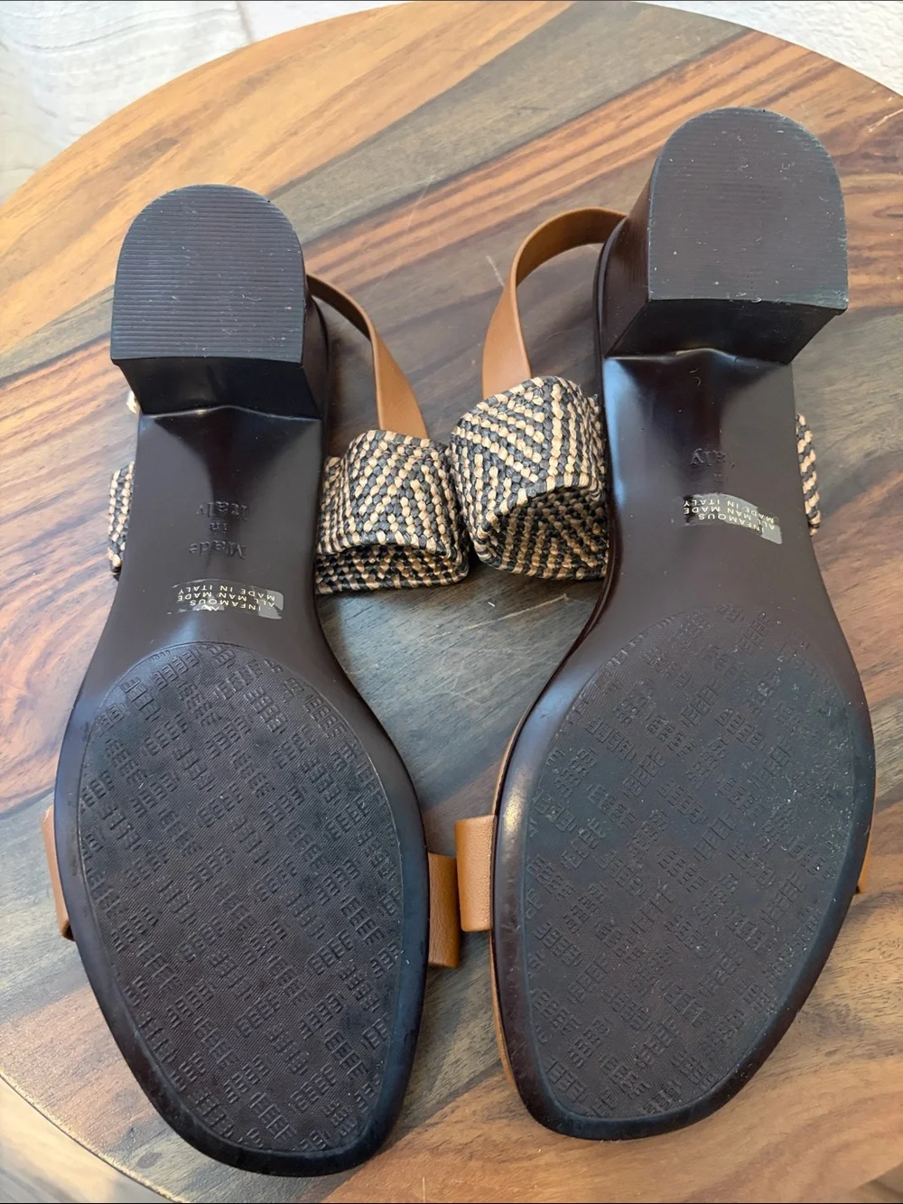 Italian Shoemakers Woven Strap Tan Leather Block Heel Sandals